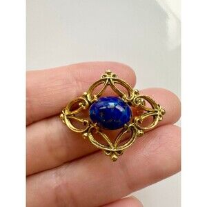 Vintage freirich gold tone blue cabochon brooch